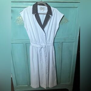 Lillian Russell Black White Wrap Belted Dress Polka Dot Collar Lapels Size 14